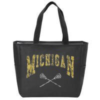 Vintage Michigan Lacrosse Distressed Lax Player Michigan Fan Zip Tote Bag