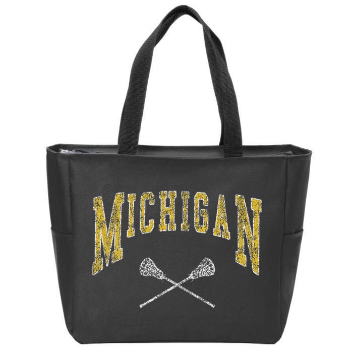 Vintage Michigan Lacrosse Distressed Lax Player Michigan Fan Zip Tote Bag