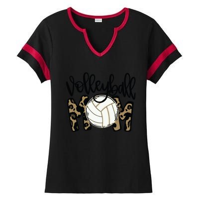 Volleyball Mom Leopard Funny Ball Mom Mother's Day Gift Ladies Halftime Notch Neck Tee