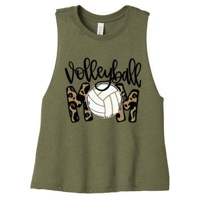 Volleyball Mom Leopard Funny Ball Mom Mother's Day Gift Women's Racerback Cropped Tank