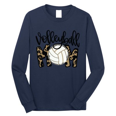 Volleyball Mom Leopard Funny Ball Mom Mother's Day Gift Long Sleeve Shirt