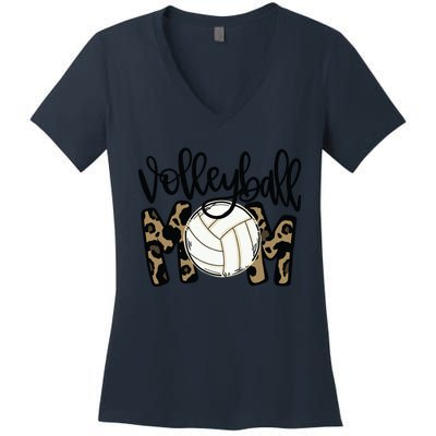 Volleyball Mom Leopard Funny Ball Mom Mother's Day Gift Women's V-Neck T-Shirt