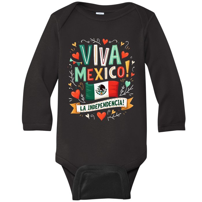 Viva Mexico La Independencia Fiesta Mexican Independence Day Gift Baby Long Sleeve Bodysuit