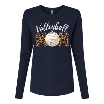 Volleyball Mom Leopard Funny Sport Ball Mom Mother's Day Womens Cotton Relaxed Long Sleeve T-Shirt