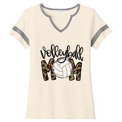 Volleyball Mom Leopard Funny Ball Mom Mother's Day Ladies Halftime Notch Neck Tee