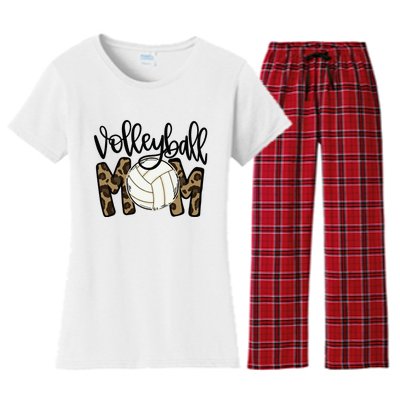 Volleyball Mom Leopard Funny Ball Mom Mother's Day Women's Flannel Pajama Set