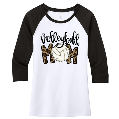 Volleyball Mom Leopard Funny Ball Mom Mother's Day Women's Tri-Blend 3/4-Sleeve Raglan Shirt