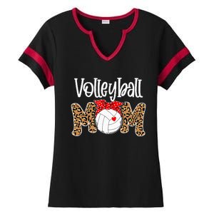 Volleyball Mom Leopard Messy Bun Game Day Funny Mothers Day Ladies Halftime Notch Neck Tee