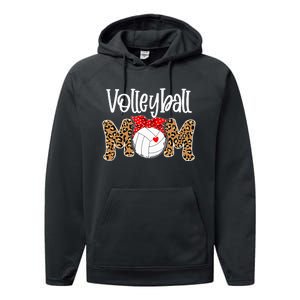 Volleyball Mom Leopard Messy Bun Game Day Funny Mothers Day Performance Fleece Hoodie