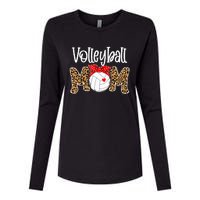 Volleyball Mom Leopard Messy Bun Game Day Funny Mothers Day Womens Cotton Relaxed Long Sleeve T-Shirt