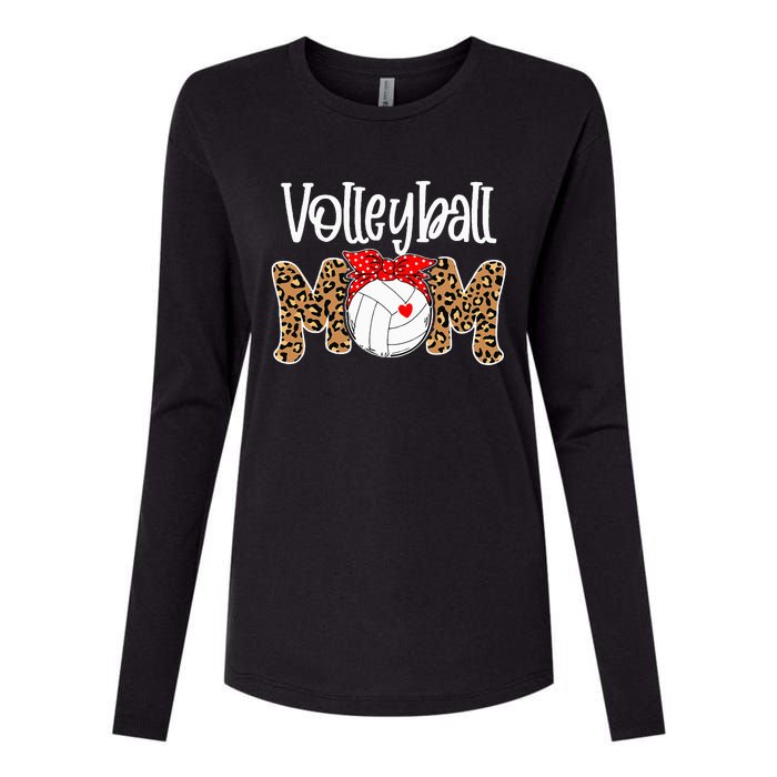 Volleyball Mom Leopard Messy Bun Game Day Funny Mothers Day Womens Cotton Relaxed Long Sleeve T-Shirt