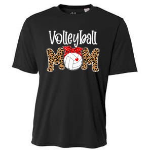 Volleyball Mom Leopard Messy Bun Game Day Funny Mothers Day Cooling Performance Crew T-Shirt