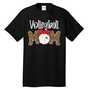 Volleyball Mom Leopard Messy Bun Game Day Funny Mothers Day Tall T-Shirt