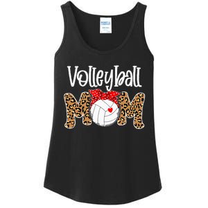 Volleyball Mom Leopard Messy Bun Game Day Funny Mothers Day Ladies Essential Tank