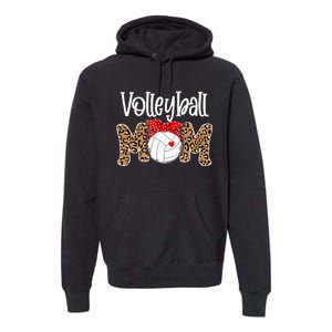 Volleyball Mom Leopard Messy Bun Game Day Funny Mothers Day Premium Hoodie