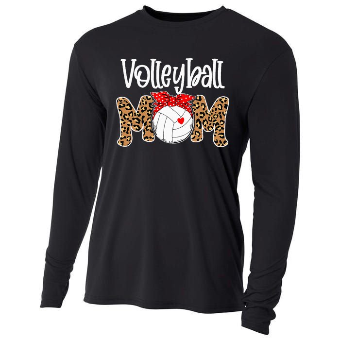 Volleyball Mom Leopard Messy Bun Game Day Funny Mothers Day Cooling Performance Long Sleeve Crew