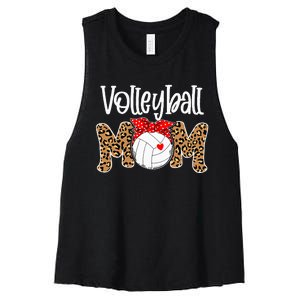 Volleyball Mom Leopard Messy Bun Game Day Funny Mothers Day Women's Racerback Cropped Tank