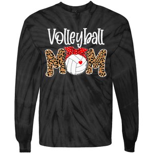 Volleyball Mom Leopard Messy Bun Game Day Funny Mothers Day Tie-Dye Long Sleeve Shirt