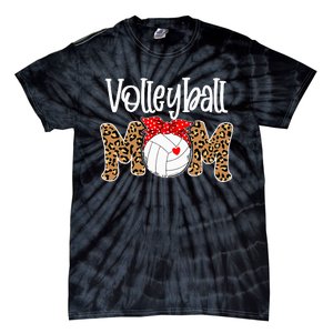 Volleyball Mom Leopard Messy Bun Game Day Funny Mothers Day Tie-Dye T-Shirt