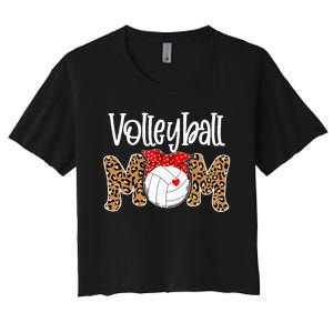 Volleyball Mom Leopard Messy Bun Game Day Funny Mothers Day Women's Crop Top Tee