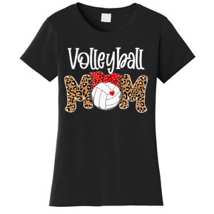 Volleyball Mom Leopard Messy Bun Game Day Funny Mothers Day Women's T-Shirt