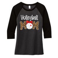 Volleyball Mom Leopard Messy Bun Game Day Funny Mothers Day Women's Tri-Blend 3/4-Sleeve Raglan Shirt