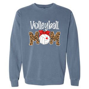 Volleyball Mom Leopard Messy Bun Game Day Funny Mothers Day Garment-Dyed Sweatshirt