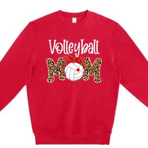 Volleyball Mom Leopard Messy Bun Game Day Funny Mothers Day Premium Crewneck Sweatshirt