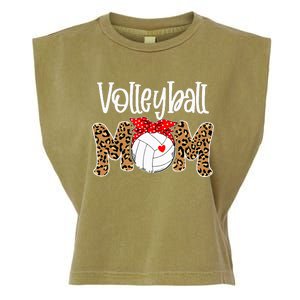 Volleyball Mom Leopard Messy Bun Game Day Funny Mothers Day Garment-Dyed Women's Muscle Tee