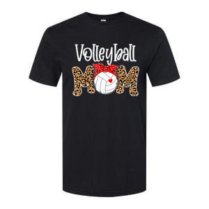 Volleyball Mom Leopard Messy Bun Game Day Funny Mothers Day Softstyle CVC T-Shirt