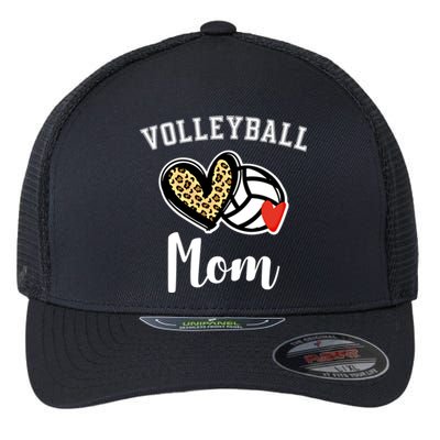 Volleyball Mom Leopard Heart Gift Flexfit Unipanel Trucker Cap