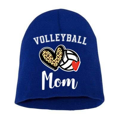 Volleyball Mom Leopard Heart Gift Short Acrylic Beanie