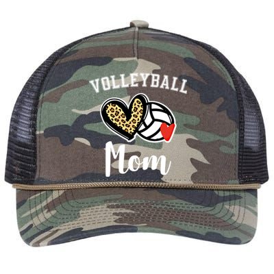 Volleyball Mom Leopard Heart Gift Retro Rope Trucker Hat Cap