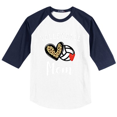 Volleyball Mom Leopard Heart Gift Baseball Sleeve Shirt