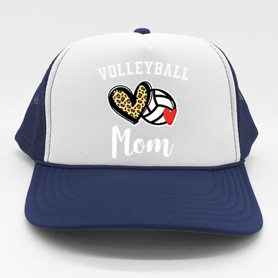 Volleyball Mom Leopard Heart Gift Trucker Hat