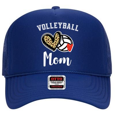 Volleyball Mom Leopard Heart Gift High Crown Mesh Back Trucker Hat