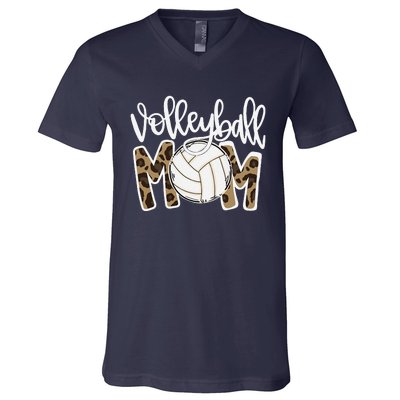 Volleyball Mom Leopard Funny Ball Mom Mother's Day GiftGift V-Neck T-Shirt