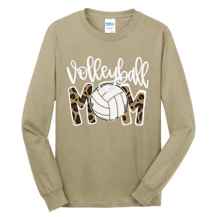 Volleyball Mom Leopard Funny Ball Mom Mother's Day GiftGift Tall Long Sleeve T-Shirt