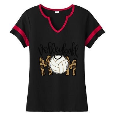 Volleyball Mom Leopard Funny Ball Mom Mother's Day Ladies Halftime Notch Neck Tee