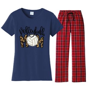 Volleyball Mom Leopard Funny Ball Mom Mother's Day Women's Flannel Pajama Set