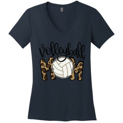 Volleyball Mom Leopard Funny Ball Mom Mother's Day Women's V-Neck T-Shirt