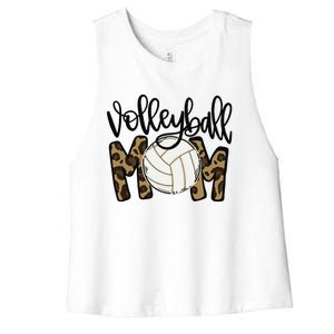 Volleyball Mom Leopard Funny Ball Mom Mother's Day Women's Racerback Cropped Tank