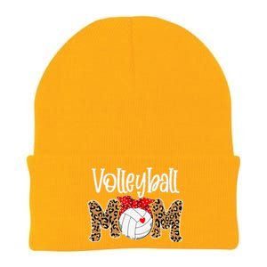 Volleyball Mom Leopard Messy Bun Game Day Funny Mothers Day Knit Cap Winter Beanie