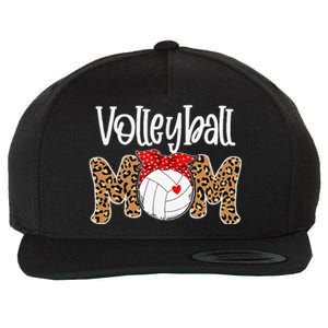 Volleyball Mom Leopard Messy Bun Game Day Funny Mothers Day Wool Snapback Cap