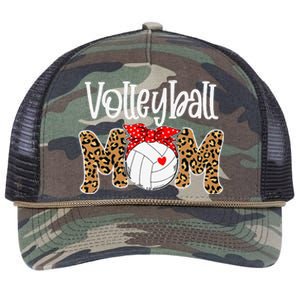 Volleyball Mom Leopard Messy Bun Game Day Funny Mothers Day Retro Rope Trucker Hat Cap