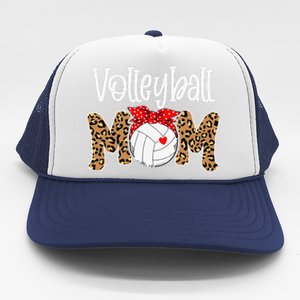 Volleyball Mom Leopard Messy Bun Game Day Funny Mothers Day Trucker Hat