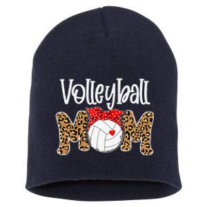 Volleyball Mom Leopard Messy Bun Game Day Funny Mothers Day Short Acrylic Beanie