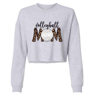 Volleyball Mom Leopard Print Proud Women's Cheetah Pattern Great Gift Cropped Pullover Crew