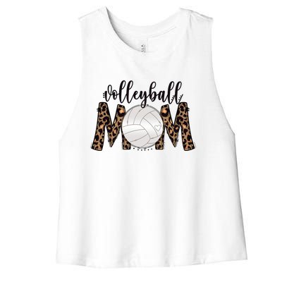 Volleyball Mom Leopard Print Proud Women's Cheetah Pattern Great Gift Women's Racerback Cropped Tank