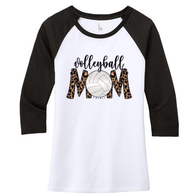 Volleyball Mom Leopard Print Proud Women's Cheetah Pattern Great Gift Women's Tri-Blend 3/4-Sleeve Raglan Shirt